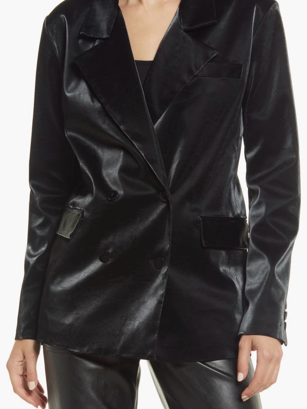Blank NYC Black Double-Breasted Leather Blazer - Picture 8 of 9